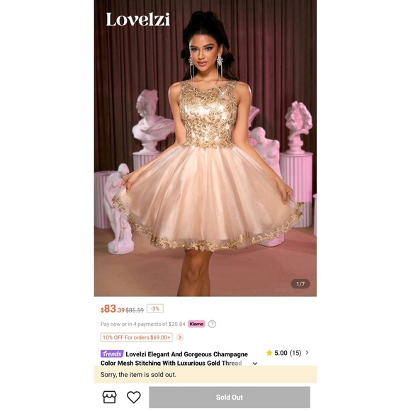 SHEIN Belle Dresses & Skirts - Shein Belle Champagne Gold Embroidered Mesh Fit & Flare‎ Party Dress